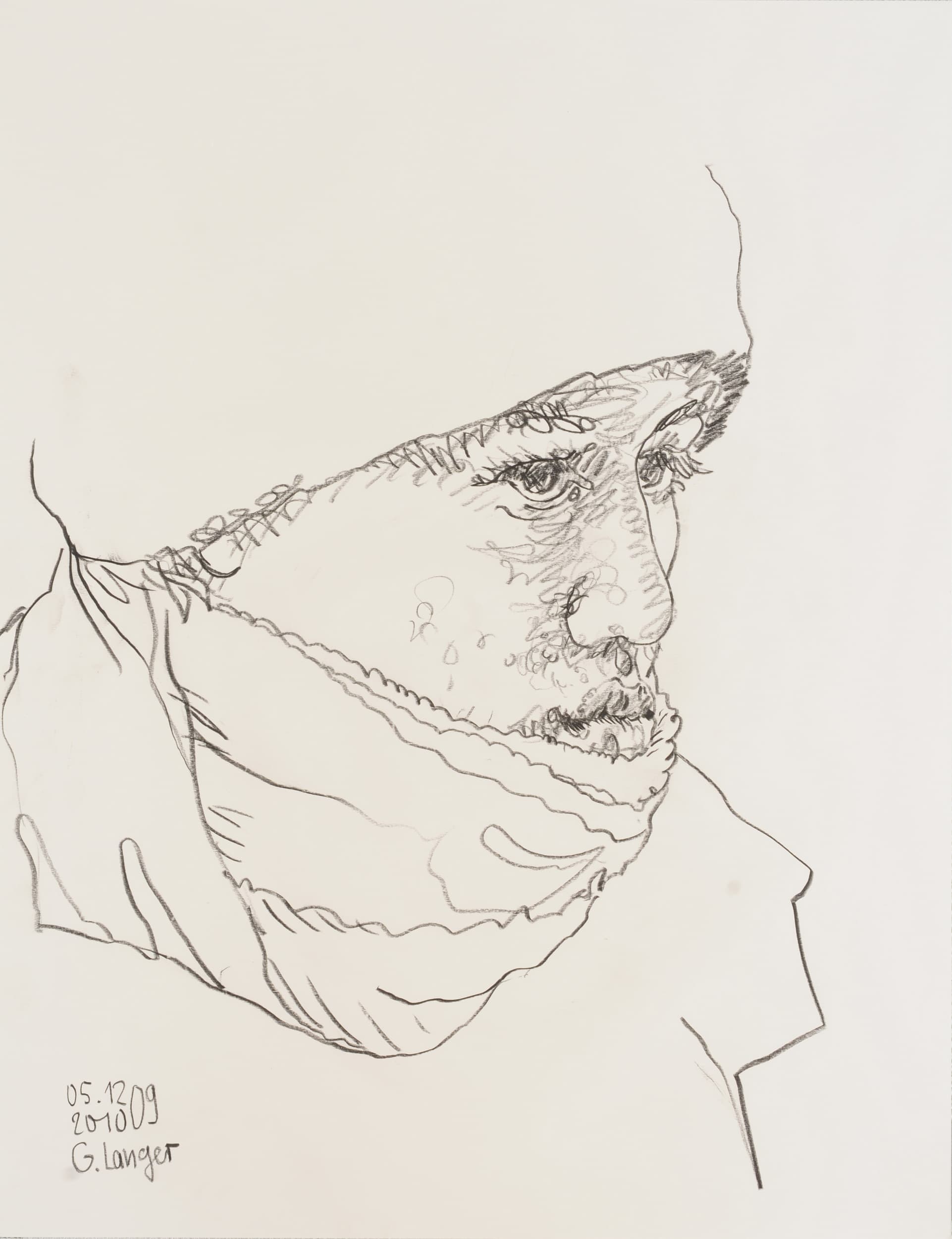 Gunter Langer, Portrait eines Mannes, o. T. , 2010, Zeichnung Bleistift (Bleistiftzeichnung), Karton, 65 x 50 cm